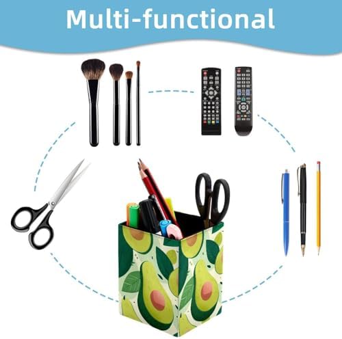 Cute Green Fruit Pen Holder for Desk Decor, Rectangular PVC Leather Pencil Cup for Desk Pen Organizer, Makeup Brush Holder for School, Home, Office