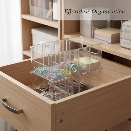 Compartment Storage Box, Clear PET Plastic Organizer with Dividers for Drawer and Desktop Sorting, 10.1 x 5.2 x 3.9 Inches (1 PC)