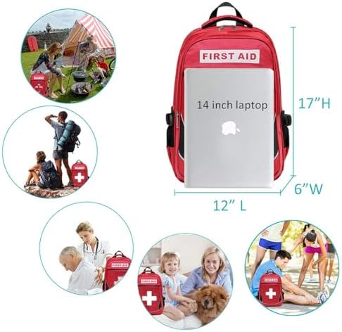 First Aid Bag Empty Red Emergency First Responder Trauma Multi-Pocket Traveling Field Trips Camping Essentials (Red, Pack of 2)