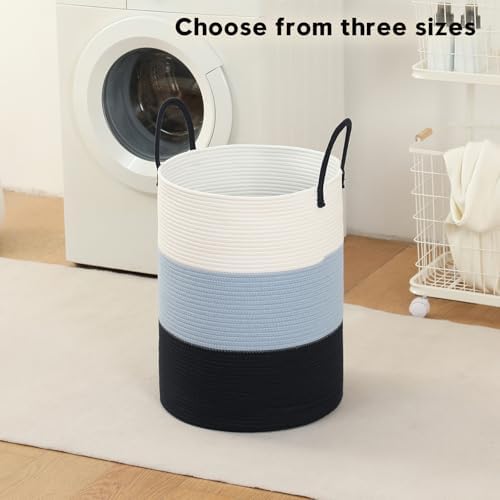 Laundry Basket Hamper Tall Rope Storage Woven for Blanket toys Dirty Clothes in Living Room Bathroom Bedroom (Gradient Blue, 60L/15.8Gal)