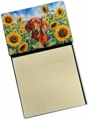 Caroline's Treasures Dachshund in Sunflowers Watercolor Sticky Note Holder Refillable Dispenser Desk Accessory 3x3 Pad Gift