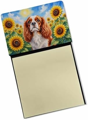 Caroline's Treasures Cavalier Spaniel in Sunflowers Watercolor Sticky Note Holder Refillable Dispenser Desk Accessory 3x3 Pad Gift