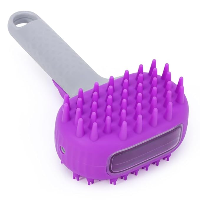 Pet Dog Bath Brush, 2 in 1 Silicone Brush Bathing Grooming Massage Brush with 6.8oz Shampoo Dispenser for Long & Short Haired Dogs Cats Shower
