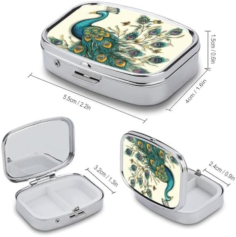 Pill Organizer, Portable Pill Box, Travel 7 Day Pillcase Peacock Pattern Medicine Organizer 2 Compartments Medicine Container for Vitamins, Medications, Fish Oil and Supplements