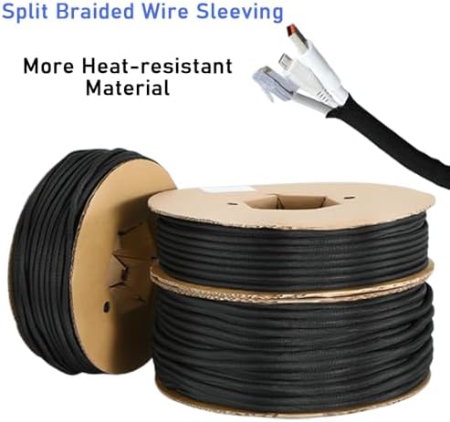Braided Cable Management Sleeve 10ft - 1/4" Split Wire Loom for PC, TV, USB Cables - Dust & Pet Proof Cord Protector