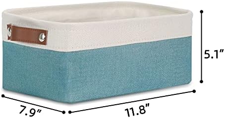 DULLEMELO Small Collapsible Fabric Basket for Organizing, Shelves, Closets, Laundry, Nursery, Decorative Gift Basket (White & Teal)