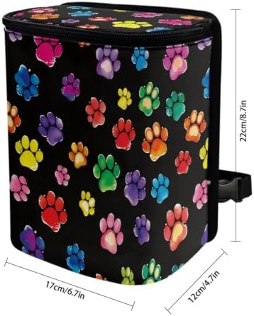 Rainbow Dog Paw Print Car Trash Can Automotive Car Trash Bag with Lid Collapsible Waterproof Car Organizers and Storage Car Accessories for Women
