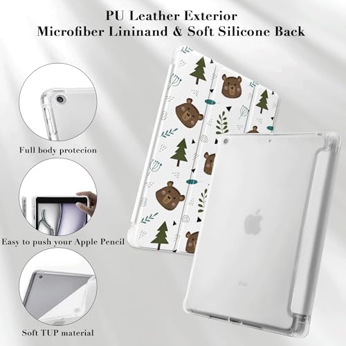 Cute Lovely Bear Case for 10.5" iPad Pro(2017)/iPad Air 3, Clear TPU Smart Stand Back Cover with Pencil Holder, Auto Wake/Sleep Foldable Shockproof Protective Case