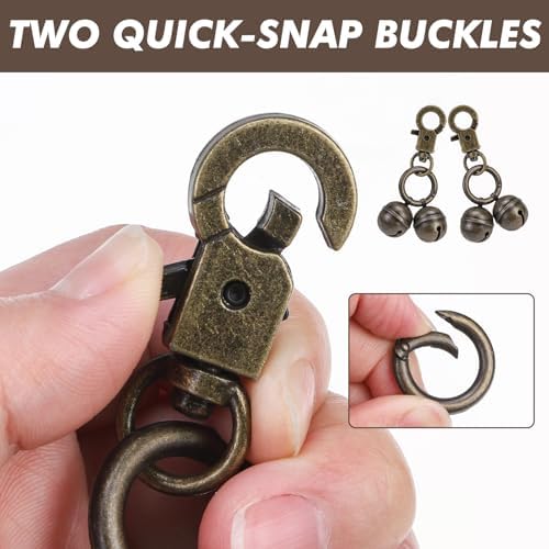 SCENEREAL 2 Pack Copper Bells for Dog Collars with Snap Clips, Extra Loud Pet Pendant Accessories Training Collars Charm for Track Your Pet, Save Birds Wildlife, Cat Cow Bear Jingle Bells