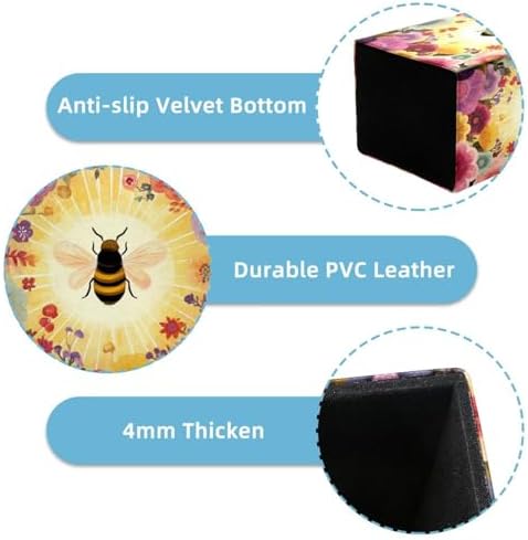 Bee Pen Holder for Desk Decor, Rectangular PVC Leather Pencil Cup for Desk Pen Organizer, Makeup Brush Holder for School, Home, Office