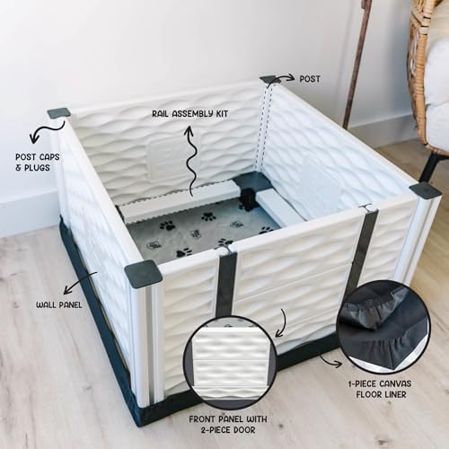 EZclassic Dog Whelping Box - Washable Pee Pad, Small 28"x28"x18" | Padded whelping box for puppy supplies and newborn care, includes protective rails and black pad for easy cleaning