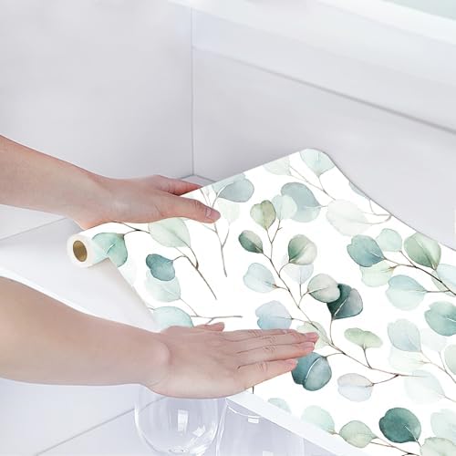 HAOKHOME Adhesive Shelf Liner Dresser Leaf Contact Paper 17.3in x 16.4ft | Peel and Stick Green White Drawer Cabinet Liners Countertop for Kitchen Bathroom Wire Desk Waterproof Removable Decorative