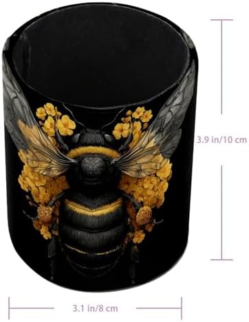 Faux Leather Pen Holder for Desk, Pencil Organizer Bee Pen Cup Desk Decor Makeup Brush Holder Storage for Office Home