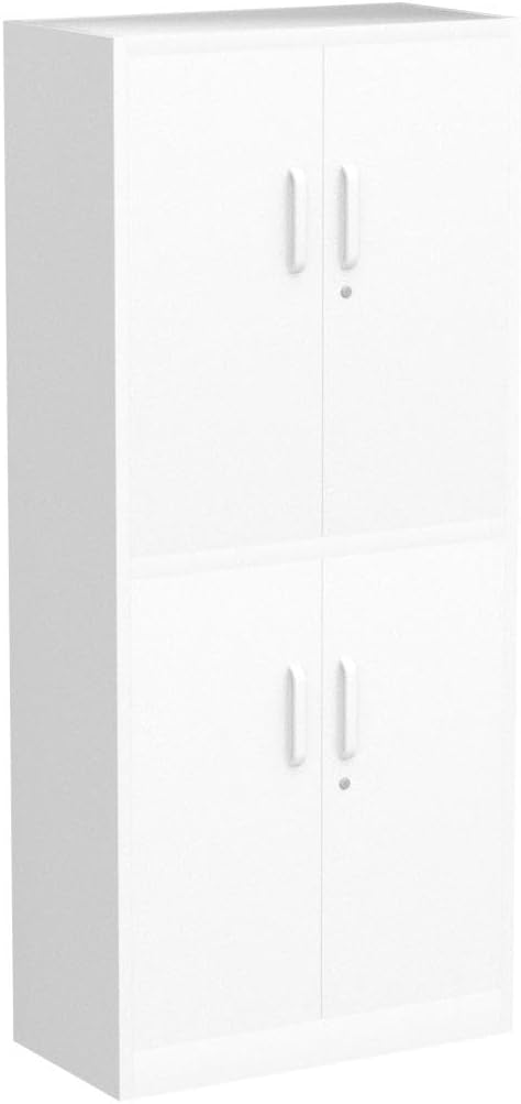 Metal Storage Locking Cabinet with 4 Doors and 2 Adjustable Shelves,71" Lockable Garage Tall Steel Cabinet,for Home Office,Living Room,Pantry,Gym,Commercial Storage (White)