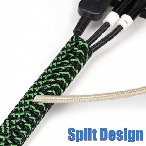 PET Braided Cable Sleeve Wire Protector Cable wrap Wire Covers for Cords Cable Sleeves Cord Management Cable Management Sleeve (10 Feet, Green Black, 8mm(1/3 inch))