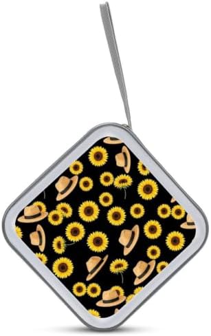CD Case Organizer Sunflower Floral DVD Holder Wallet Protective Box | Disc Storage Binder with 40 Capacity, Rustic Sunflower Floral, Zipper, Hand Strap for Home Office Car