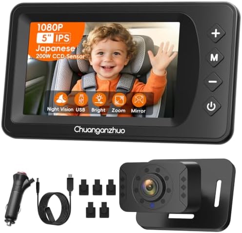 Baby Car Camera USB with No.1 Clarity, 5'' HD 1080P IPS Baby Car Monitor with 3X Zoom, Backseat/Carseat/Rear Seat Camera with Ultra Night Vision, Easy No-Damage Install, S100P(5inch Black)