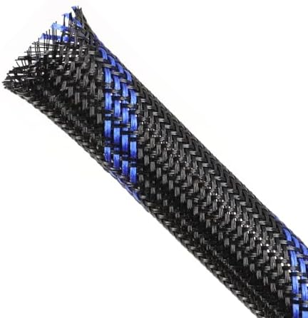 Braided Cable Sleeving, PET Expandable Braided Cable Sleeve, Flexible Mesh Sleeving Cord Management for Audio Video and Other Home Device, Cord Protector from Pets (Black Blue, 1/8" x 25ft)