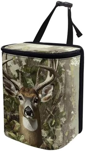 DISNIMO Hunting Camo Deer Car Trash Can with Lid Collapsible Reusable Car Garage Bag Trash Bin, Automotive Garbage Can,Car Accessories Interior Car Organizer, Black