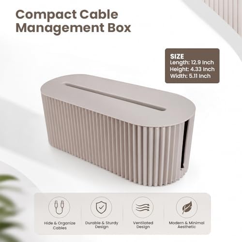 Cable Management Box – Home & Office Desk Cord Organizer Hide Power Strip & Under Desk TV Computer Wire Pet Friendly Child-Proof Floor Cord Management Cover - Beige