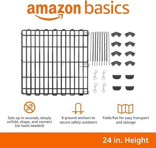 Amazon Basics Foldable Octagonal Metal Exercise Dog Playpen, Indoor/Outdoor Pet Fence, No Door, 8 Panels, Extra Small, 24 x 24 Inches, Black