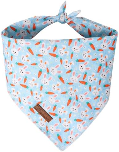 Easter Dog Bandana, Easter Triangle Bid Scarf for Small Medium Dog, Cotton Pet Kerchief for Girl Boy Dogs or Cats, Cute Carrot & Bunny Dog Bandana, Comfortable Easter Dog Bandana