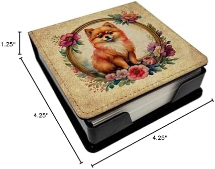 Caroline's Treasures Pomeranian and Flowers PU Leather Note Paper Holder with Artist-Designed Cover, Desk Accessory, Office Gift