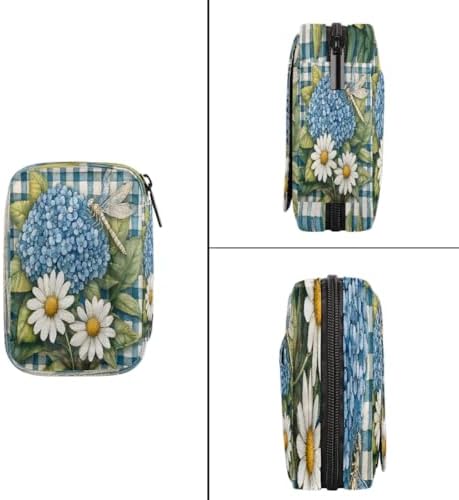 Pill Organizer Box Flowers Blue Plaid Dragonfly 7-Day Weekly Medicine Pill Case Travel Pill Container Portable Pill Holder Storage Purse Bag Small Compact Size for Vitamin Supplement Birth Control