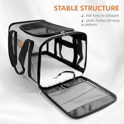 YUNIQUE Soft-Sided Cat & Dog Carrier for Pets Up to 15 Lbs, Airline Approved Collapsible Travel Puppy Carrier with Lightweight Fabric Design (Grey)