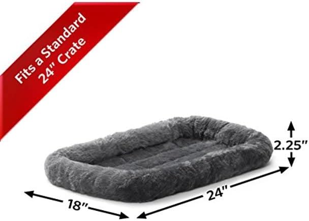 MidWest Homes for Pets QuietTime Dog Bed - Gray Faux Fur Bolster, Ultra-Soft and Machine Washable, Fits 24-Inch Crates and Carriers, for Small Breed Dogs