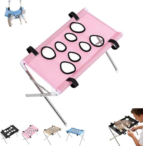 Foldable Pet Bathing Stand, Portable Dog Shower Grooming Racks，Pink | Pet Grooming Hammockes Hanging Harness with Eight Holes,44 LBS Weight Capacity Pet Grooming with Stand for Daliy Cares