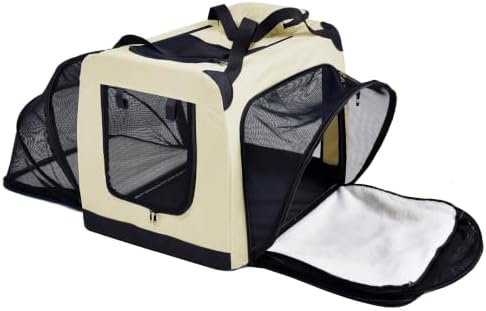 Pet Life ® 'Hounda Accordion' Metal Soft-Folding Collapsible Dual-Sided Triple-Expandable and Collapsible Folding Travel Dog Crate and Pet Playpen