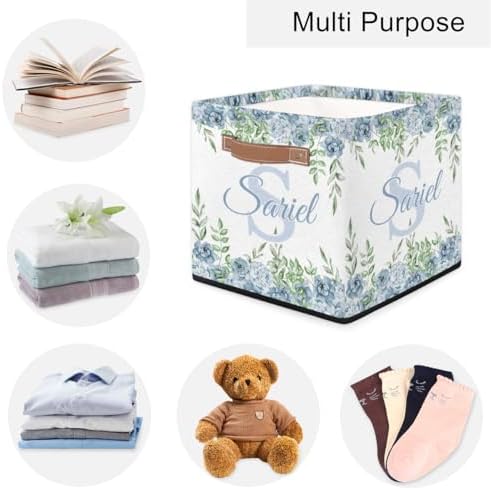 Storage-Basket with Handle Personalized Decor-Organizer-Bins for Bedroom Collapsible Laundry Basket as Gifts for Girls Boys Baby Adults Storage-Bins Blue Floral