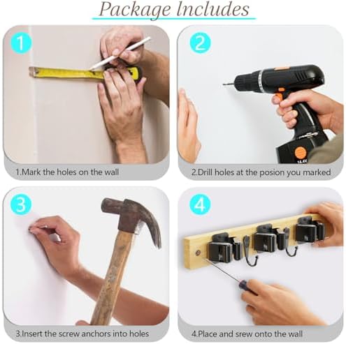 Mop and Broom Holder Wall Mount - Bamboo Broom Mop Hanger - Wall Mounted Garden Tool Rack Organizer for Closet Garage Laundry Room Kitchen Decor With 5 Slots & 4 Hooks (Bamboo)