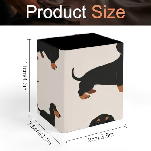Women's Makeup Brush Cup Desktop Stationery Organizer Cartoon Dachshund Weiner Dog Pet Dogs Leather Pen Holder