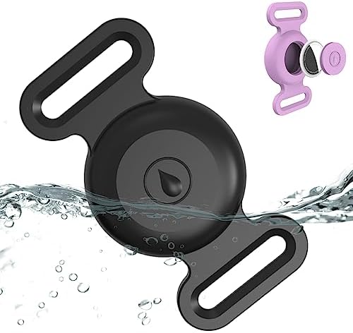 Waterproof Dog Collar with Airtag (1st & 2nd Gen) Holder, 1 Pack | Lightweight Silicone Hidden AirTag Holder for Dog Collar, Anti-Lost AirTag Case for Pet Cat Dog (Black)