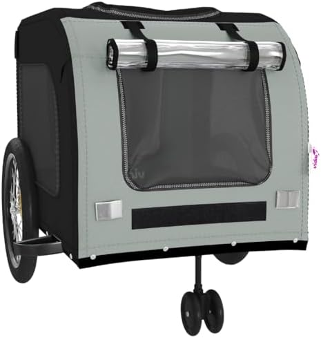Pet Bike Trailer for Small Dogs, Foldable Bicycle Cargo Trailer with Iron Frame and PVC Cover, Black and Gray