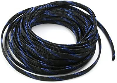 Jutagoss PET Expandable Braided Cable Sleeve, 32.8ft - 5/16 inch Black Blue Cable Management Sleeve, Wire Loom Tube Cord Protector for USB Cable, Power Cord, Audio Video and More, 1Pc