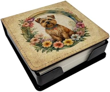 Caroline's Treasures Norfolk Terrier and Flowers PU Leather Note Paper Holder with Artist-Designed Cover, Desk Accessory, Office Gift