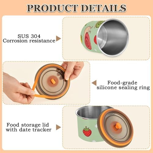 Colorful Snail Coffee Canister with Lid Airtight Food Storage Containers 17oz Stainless Steel Canisters Kitchen Food Organizer for Beans, Cereal, Pasta, Flour, Sugar, Snacks