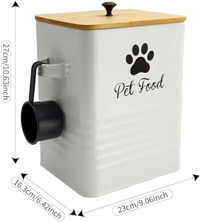 Cat Food Storage Container for Dog Food Airtight Pet Treat Storage Jar Organizer with Bamboo Lid and Scoop Galvanized Iron Suitable for Home Kitchen P