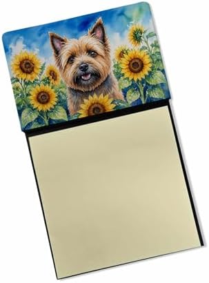 Caroline's Treasures Cairn Terrier in Sunflowers Watercolor Sticky Note Holder Refillable Dispenser Desk Accessory 3x3 Pad Gift