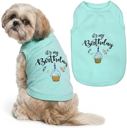 Parisian Pet Dog Shirt – 100% Cotton Shirts for Medium Dogs – Blue Sleeveless Puppy Clothes – Lightweight and Breathable Dog Birthday Shirt – Boy Dogs Clothes - Stretchy Pet T Shirts