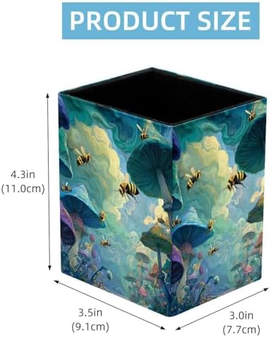 Bee Pen Holder for Desk Decor, Rectangular PVC Leather Pencil Cup for Desk Pen Organizer, Makeup Brush Holder for School, Home, Office