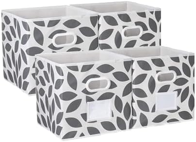 MAX Houser Foldable Fabric Storage Bins with Dual Plastic Handles, Grey | 4 pack cloth storage bins with dual carry handles, Foldable Storage Cubes Organizer Baskets, ideal for home bedroom closet