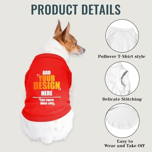 Custom Dog Shirt,Personalized Pet Vest Apparel with Name Text Photo Image,Lightweight Breathable PuppysKitten Variousize,Red