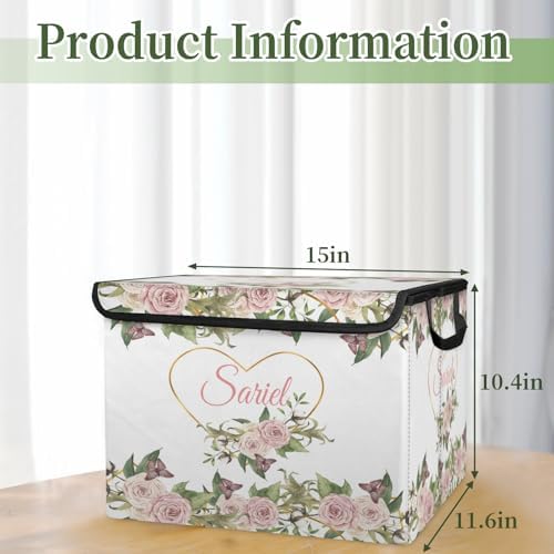Flower Storage Bin with Lid Personalized Storage Baskets for Organizing Foldable Closet Organizers with Handles,Cute Basket for Boys Girls for Clothes Blanket Pet Dog Toy Basket Storage (2 Pack)