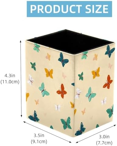 Butterfly Pen Holder for Desk Decor, Rectangular PVC Leather Pencil Cup for Desk Pen Organizer, Makeup Brush Holder for School, Home, Office