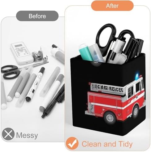Office Pen Holder Desktop Stationery Organizer Makeup Brush Cup For Women Cute Cartoon Fire Truck