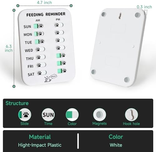 YAUYIK Dog Feeding Reminder, Puppy Feeding Schedule Chart, AM/PM Daily Indication Chart Feed/Walk Your Pets, Helps You to Track Pet Feeding & Walking (White)